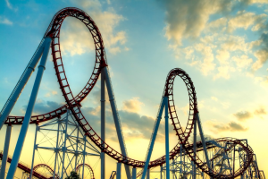 roller coaster at sunrise